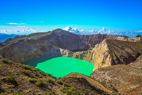 A crater lake at Keli Mutu volcano in Flores.