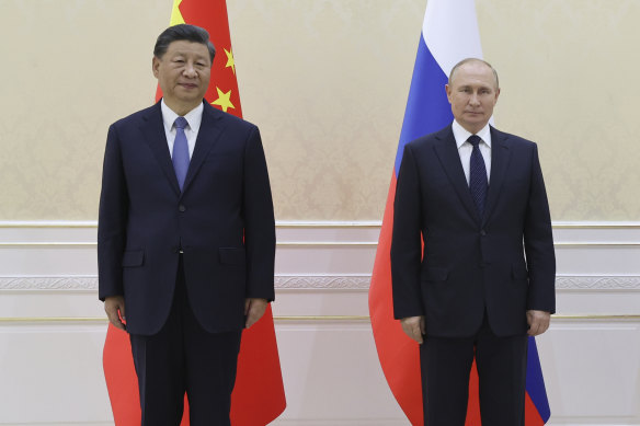 Authoritarians: Chinese President Xi Jinping and Russian President Vladimir Putin in Samarkand, Uzbekistan.