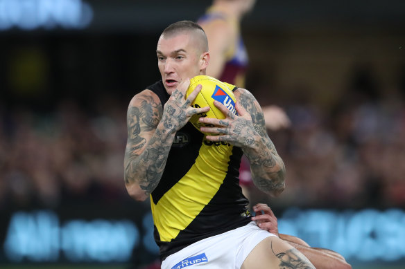 Dustin Martin in action against the Lions.