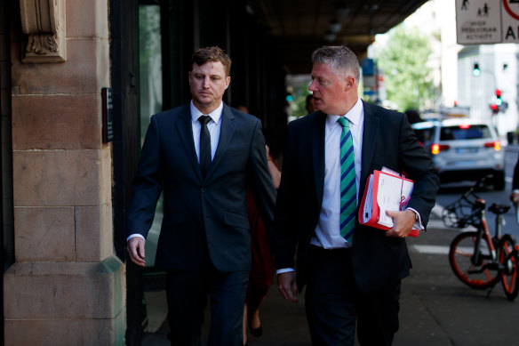 Brett Finch arrives at court on Wednesday with lawyer Paul McGirr.