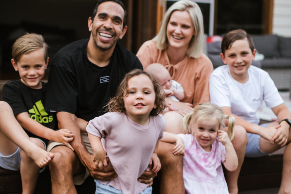 Eddie Betts, wife Anna Scullie and kids.