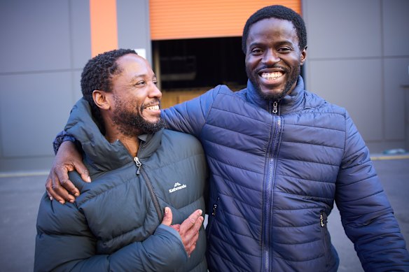 Stunt performers Elliot Joseph and Igho Diegbe on the set of Hotel Hotel Hotel Hotel.