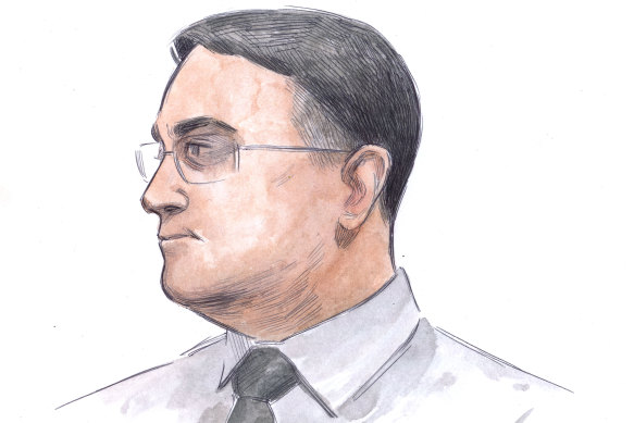 A court sketch of Bradley Robert Edwards from when the trial opened earlier in the week.