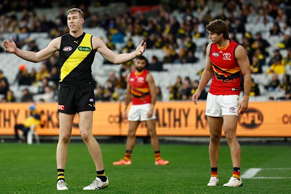 Tom Lynch did not have a good day out against the Crows on Sunday.