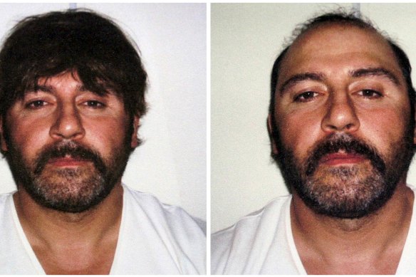 Rug lord: Tony Mokbel has been in custody since he was arrested in Athens in 2007 wearing a terrible wig (left).