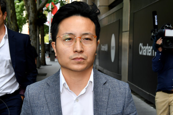 Tim Xu leaves the NSW Independent Commission Against Corruption public inquiry into allegations concerning political donations in Sydney on Monday.