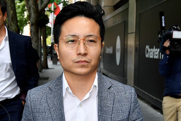 Tim Xu leaves the NSW Independent Commission Against Corruption public inquiry into allegations concerning political donations in Sydney on Monday.