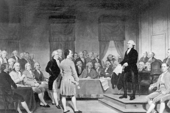 The signing of the Constitution of the United States, which sets out the Electoral College system of voting, in 1787.