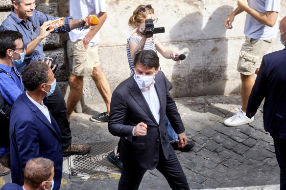 Italian Prime Minister Giuseppe Conte arrives at a polling station in Rome on Sunday.