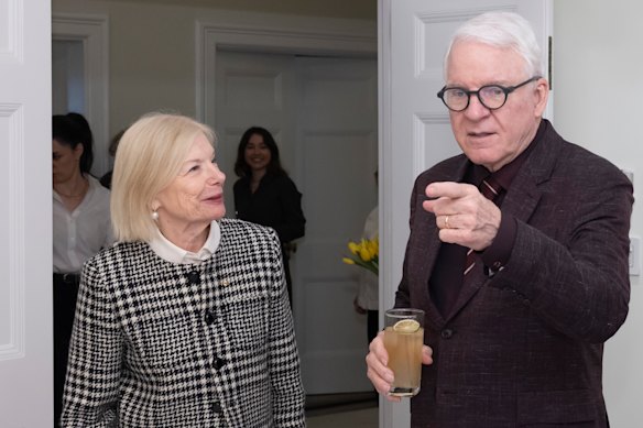 Australia’s current consul-general in New York Heather Ridout, pictured with actor and art collector Steve Martin, will step down in December.