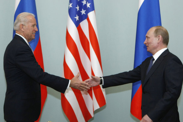 US President-elect Joe Biden, pictured meeting with Russian President Vladimir Putin in Moscow, in 2011, has immediate worries about nuclear proliferation in Russia, Iran and North Korea.