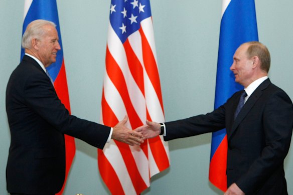 US President-elect Joe Biden, pictured meeting with Russian President Vladimir Putin in Moscow, in 2011, has immediate worries about nuclear proliferation in Russia, Iran and North Korea.