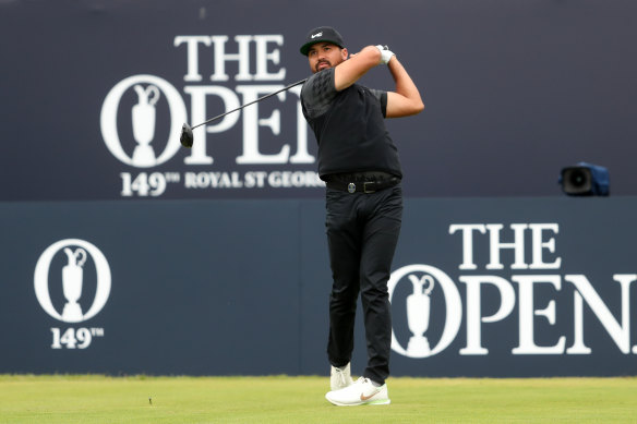 Jason Day tees off during his second round at the British Open.