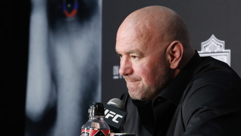 Repercussions: UFC president Dana White faces the press.