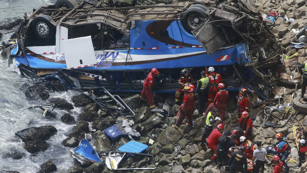 The scene of the accident in January when 51 people died after a bus plunged off a cliff along a foggy stretch of road, known as the "devil's curve."