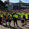 CFMEU protesters gathering outside the Brisbane office in Bowen Hills on Thursday morning.