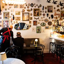 Bar Lourinha's bric-a-brac filled wall.