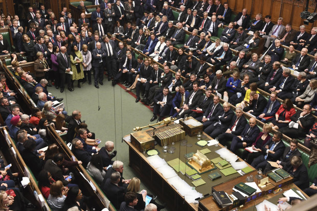 The packed House of Commons during a debate on Brexit.