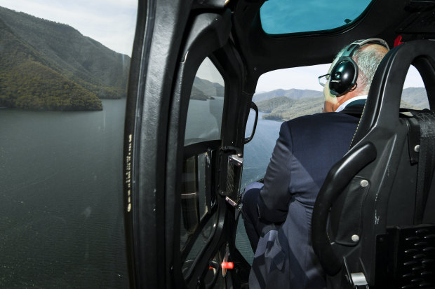 Scott Morrison flies over the Snowy Hydro scheme in NSW in February.