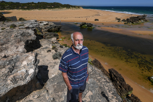 Environmental scientist John Sherwood on the site of Aboriginal middens and ancient campfires in Warrnambool.