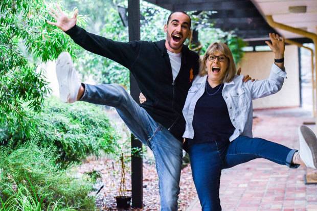 Moz Azimitabar with Fiona Trembath, who is hosting him at her home in Eltham.