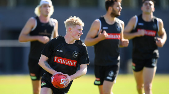Mid-year draftee John Noble at Pies training earlier this month.