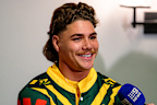 Reece Walsh speaks to media.