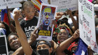 A Black Lives Matter rally in Brooklyn at the weekend. Race and class are inexorably linked in the US.
