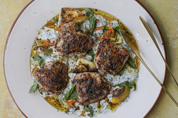 Spiced chicken with cool tzatziki. Add hot fries and pita to stretch the dish even further.