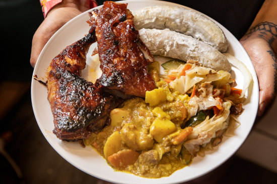 Marinated chicken and lamb with curry, banana and chow mein at Banana Leaf in Hampton Park.