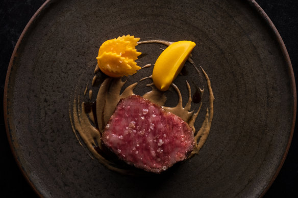 Blackmore wagyu with pureed and pickled pumpkin, which cuts through the richness of the meat.