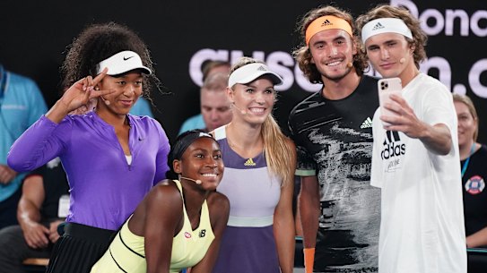 Tennis stars (from left): Naomi Osaka, Coco Gauff, Caroline Wozniacki, Stefanos Tsitsipas and Alexander Zverev.