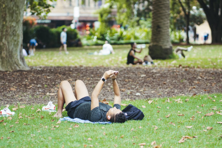 Sunbathers in Hyde Park.