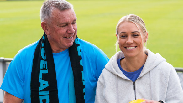 Erin Phillips and her father Greg, a legend of Port Adelaide, ahead of Erin’s debut season at the club.