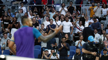 The crowd cheers on Kyrgios at John Cain Arena.