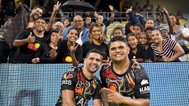 Cody Walker and Latrell Mitchell at the 2021 Indigenous and Maori All-Stars match.