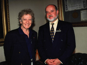 French mime artist Marcel Marceau, left, and City of Melbourne protocol co-ordinator Jean-Francois Piery in 2006. 
