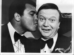 Muhammad Ali congratulates Bert Newton on winning the Gold Logie. in 1979.