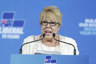 Teena McQueen, pictured at a Liberal Party federal council meeting in 2019, offended other party members with her remarks.