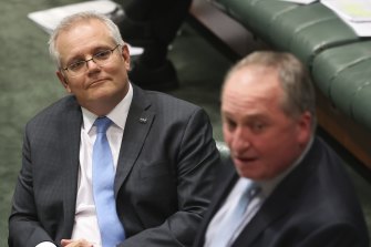 Deputy Prime Minister Barnaby Joyce, right, and Prime Minister Scott Morrison.