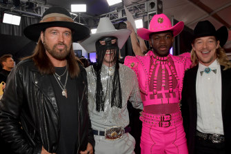  From left, Billy Ray Cyrus, Orville Peck, Lil Nas X and Diplo at the 62nd Grammy awards in LA in late January.