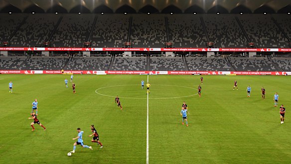 Doors shut: Last weekend's Sydney derby was played in an empty Bankwest Stadium. 