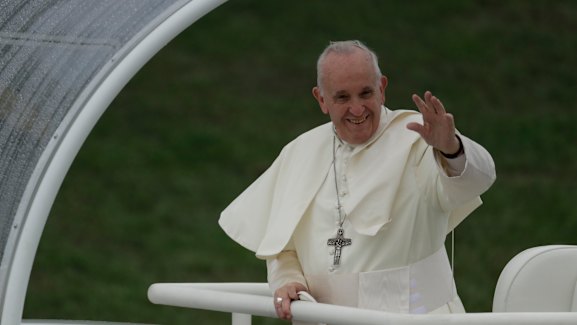 Pope Francis arrives to celebrate the Holy Mass at Phoenix Park in Dublin on Sunday.