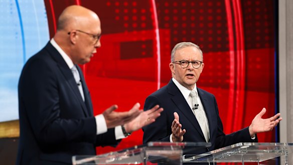 Opposition Leader Peter Dutton and Prime Minister Anthony Albanese during the third leaders’ debate.
