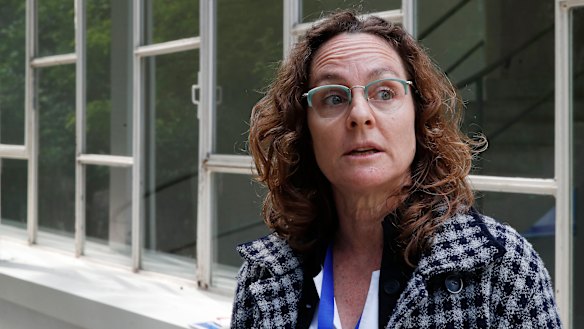 Israeli artist Aya Ben Ron stands by her Field Hospital installation .