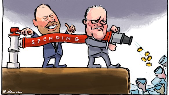 Treasurer Josh Frydenberg and Prime Minister Scott Morrison will need to spend more for longer.

