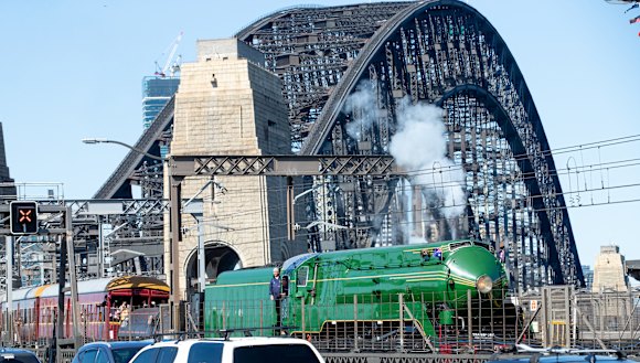 The 3801 travels across the Sydney Harbour Bridge in 2022.