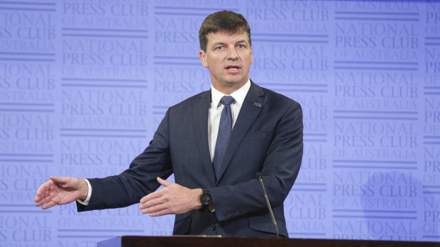 Minister for Energy and Emissions Reduction Angus Taylor during his address to the National Press Club. 