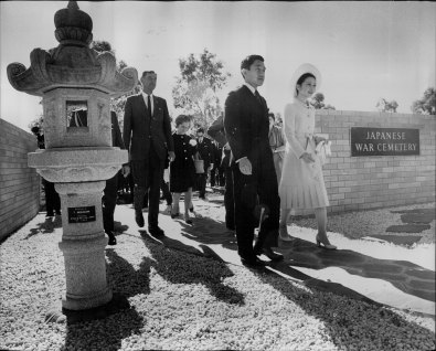 The Crown Prince Akihito and Princess Michiko visited Australia in May 1973, where they went to the Japanese War Cemetery  in Cowra, the site of the Japanese prison of war camp, before attending a Civic luncheon. May 9, 1973