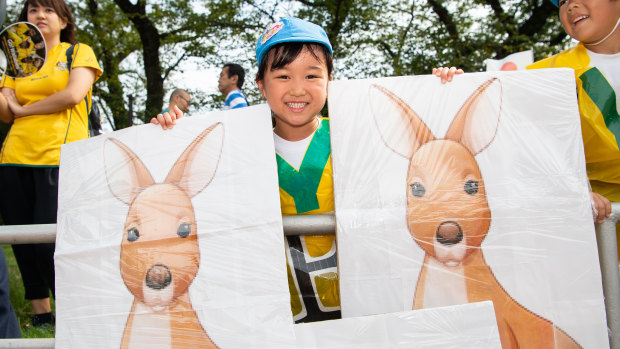 While there are have been no Wallaby sightings in Odawara, this fan brought a few along to training. 